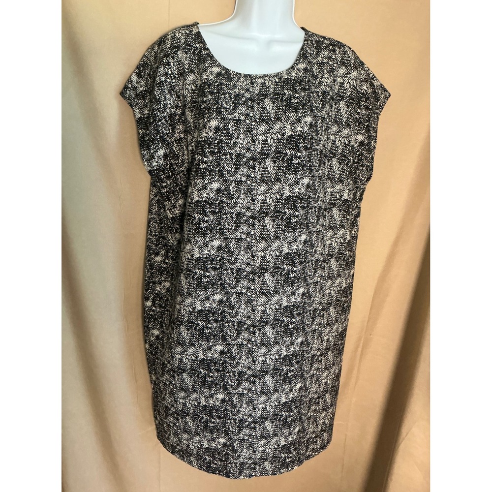Lila Rose Shift Dress Womens 12 Black White Excellent Textured Scoop Neck Zip